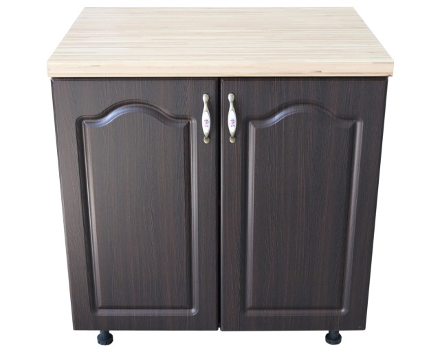 Masca pentru chiuveta cu 2 usi 80 cm Zebra, wenge/MDF Wenge Mustata, cu blat Artar, 80 x 85 x 60 cm